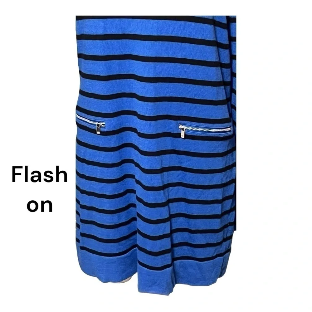 Michael Kors Large women’s long sweater with zipper faux pockets blue and black
